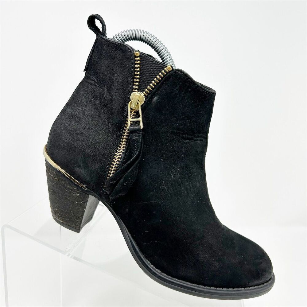 Steve Madden Women's Black Leather Heeled Ankle Booties Size 6.5 Zip Closure